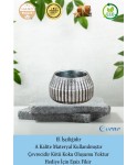 Gümüş Eskitme Mumluk Şamdan 3 Adet Tealight Uyumlu Çizgili Model